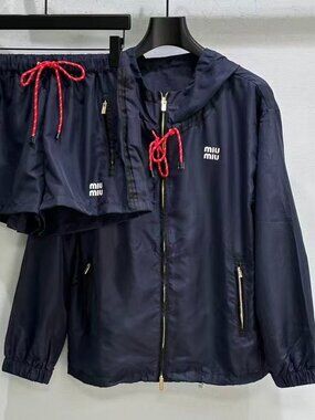 Miu Miu Navy Hooded Jacket & Shorts Tracksuit Set